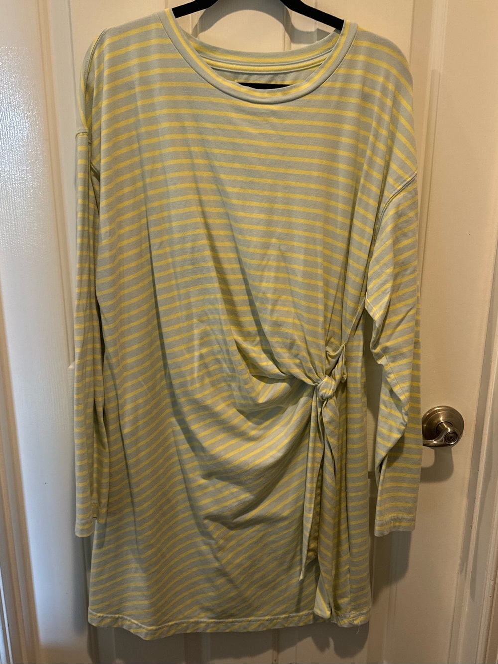 Anthropologie Striped Long-Sleeve Side-Tie Dress — Yellow & Light Blue Size XL